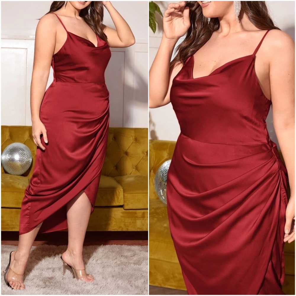 Plus Satin Formal Evening Black Tie Cami Dress - Picture 8 of 8